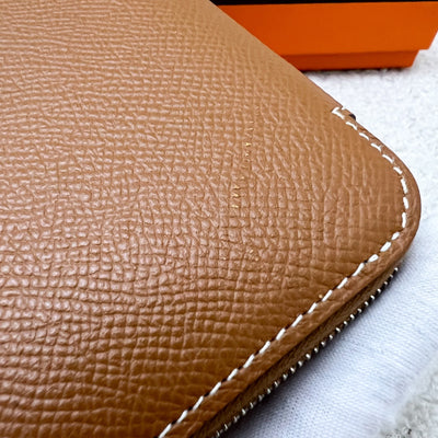 Hermes Silk in Compact Wallet in Gold Epsom Leather and PHW