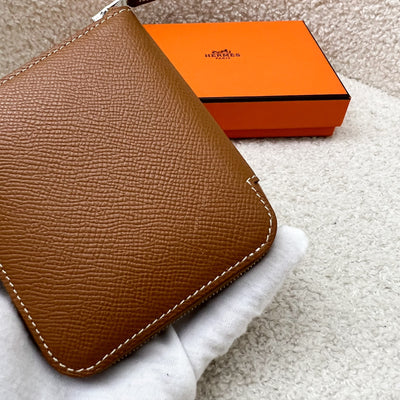 Hermes Silk in Compact Wallet in Gold Epsom Leather and PHW