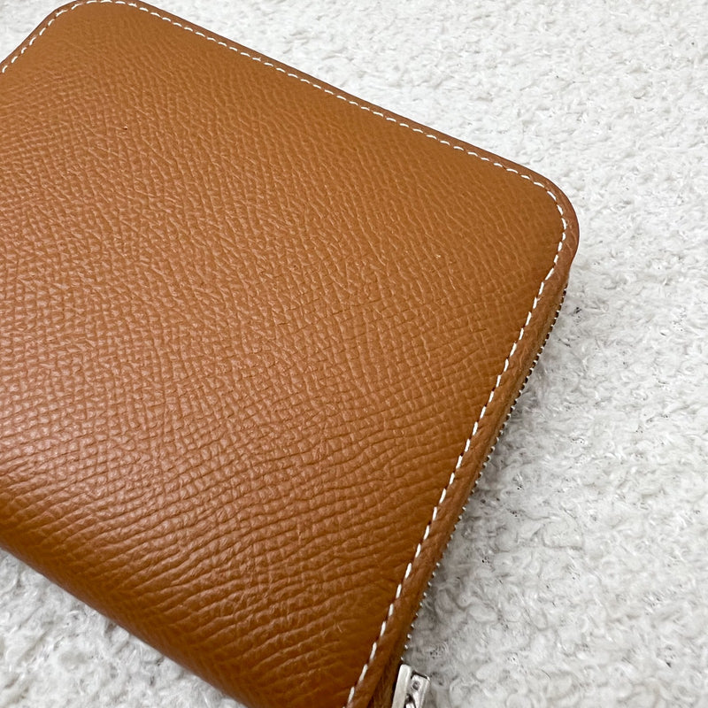 Hermes Silk in Compact Wallet in Gold Epsom Leather and PHW