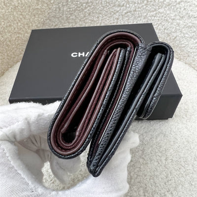 Chanel Trifold Small Compact Wallet in Black Caviar and LGHW