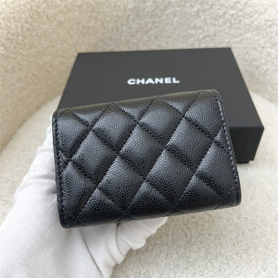 Chanel Trifold Small Compact Wallet in Black Caviar and LGHW