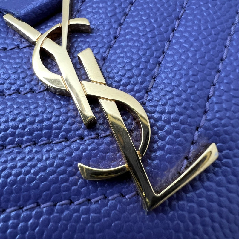 Saint Laurent YSL Envelope Wallet in Purple Grained Leather and AGHW