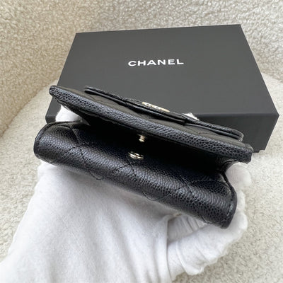 Chanel Trifold Small Compact Wallet in Black Caviar and LGHW