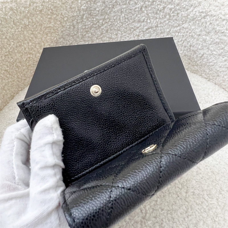 Chanel Trifold Small Compact Wallet in Black Caviar and LGHW