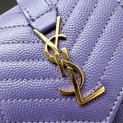 Saint Laurent YSL Envelope Wallet in Purple Grained Leather and AGHW