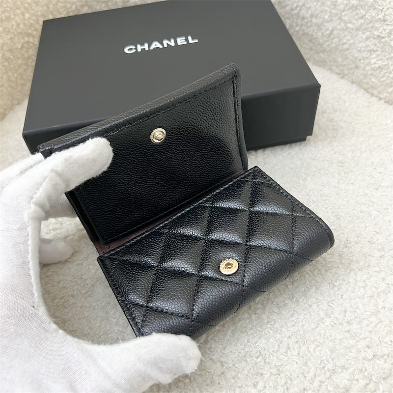 Chanel Trifold Small Compact Wallet in Black Caviar and LGHW