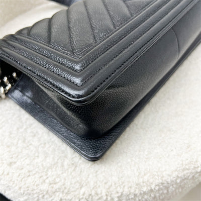 Chanel Medium 25cm Boy Flap in Chevron Quilted Black Caviar and SHW