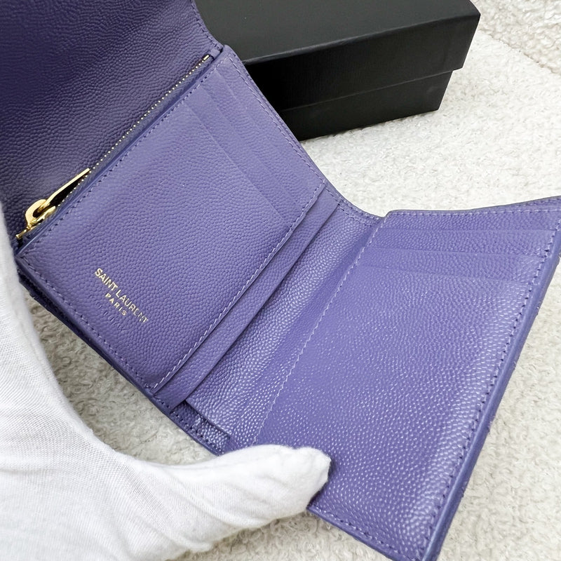 Saint Laurent YSL Envelope Wallet in Purple Grained Leather and AGHW