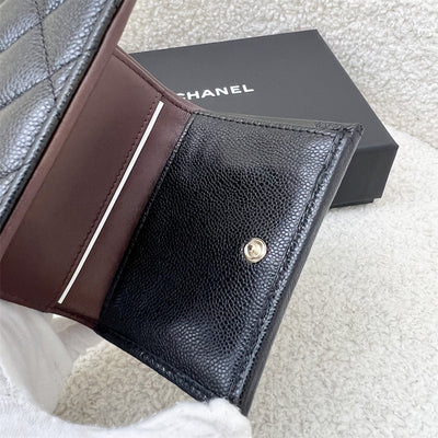 Chanel Trifold Small Compact Wallet in Black Caviar and LGHW