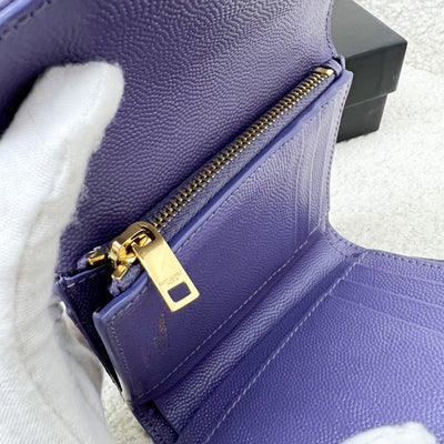 Saint Laurent YSL Envelope Wallet in Purple Grained Leather and AGHW