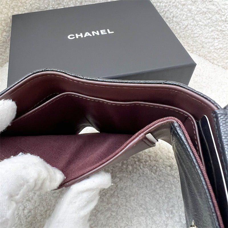 Chanel Trifold Small Compact Wallet in Black Caviar and LGHW