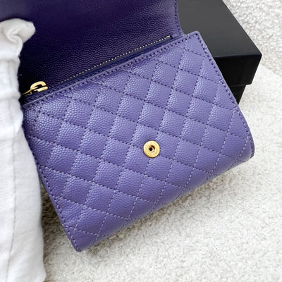 Saint Laurent YSL Envelope Wallet in Purple Grained Leather and AGHW