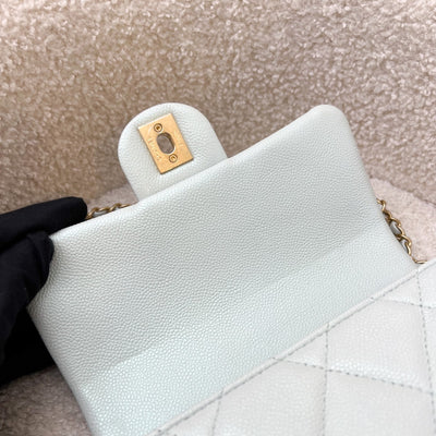 Chanel 21K Perfect Mini Flap Bag with Adjustable Chain in Iridescent Mint Caviar and AGHW (Model: AS2855)