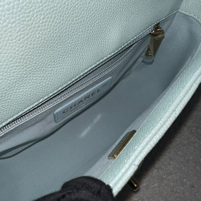 Chanel 21K Perfect Mini Flap Bag with Adjustable Chain in Iridescent Mint Caviar and AGHW (Model: AS2855)