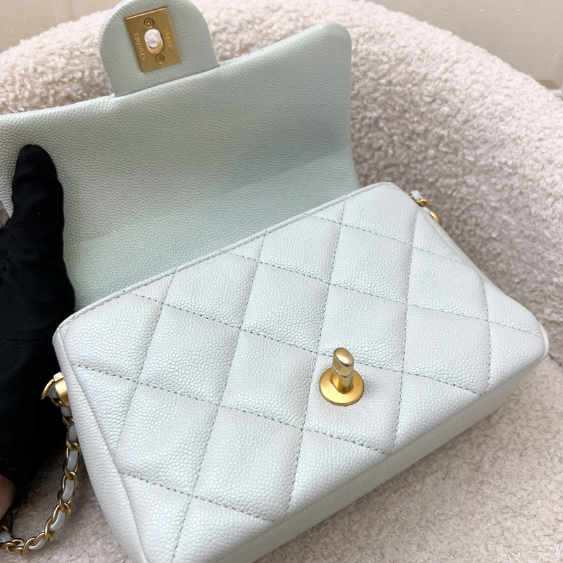 Chanel 21K Perfect Mini Flap Bag with Adjustable Chain in Iridescent Mint Caviar and AGHW (Model: AS2855)