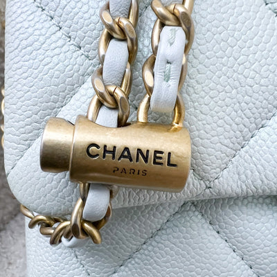 Chanel 21K Perfect Mini Flap Bag with Adjustable Chain in Iridescent Mint Caviar and AGHW (Model: AS2855)