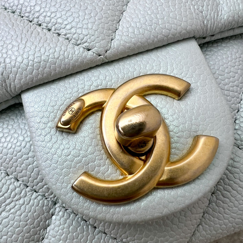 Chanel 21K Perfect Mini Flap Bag with Adjustable Chain in Iridescent Mint Caviar and AGHW (Model: AS2855)