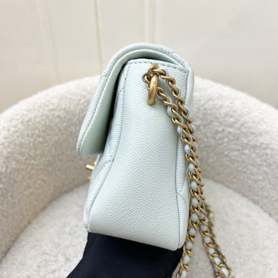 Chanel 21K Perfect Mini Flap Bag with Adjustable Chain in Iridescent Mint Caviar and AGHW (Model: AS2855)