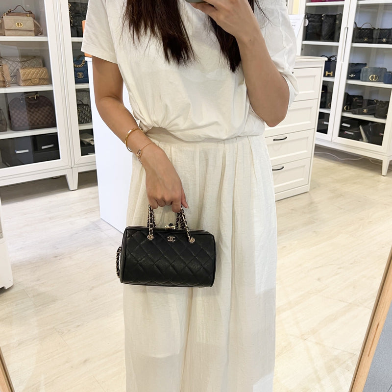[Below Retail Deal!] Chanel 25P Bowling Bag in Black Caviar and LGHW (Model: AP4474)