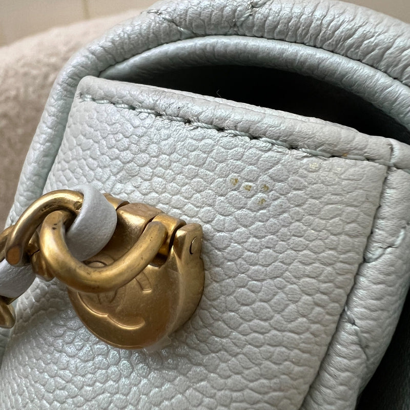 Chanel 21K Perfect Mini Flap Bag with Adjustable Chain in Iridescent Mint Caviar and AGHW (Model: AS2855)