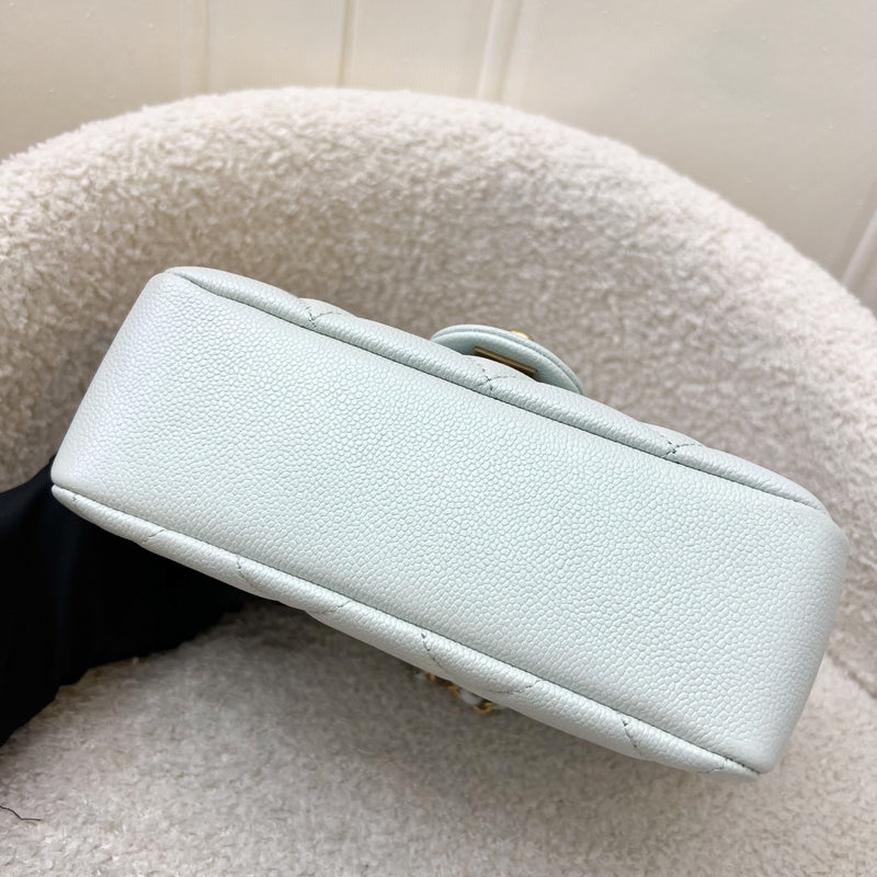Chanel 21K Perfect Mini Flap Bag with Adjustable Chain in Iridescent Mint Caviar and AGHW (Model: AS2855)