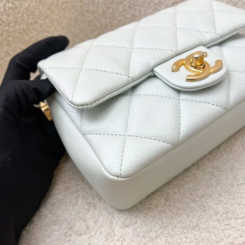 Chanel 21K Perfect Mini Flap Bag with Adjustable Chain in Iridescent Mint Caviar and AGHW (Model: AS2855)