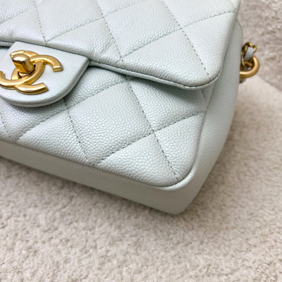 Chanel 21K Perfect Mini Flap Bag with Adjustable Chain in Iridescent Mint Caviar and AGHW (Model: AS2855)