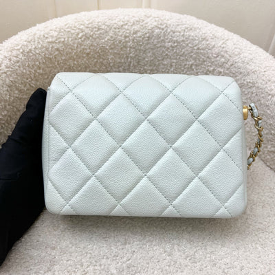Chanel 21K Perfect Mini Flap Bag with Adjustable Chain in Iridescent Mint Caviar and AGHW (Model: AS2855)