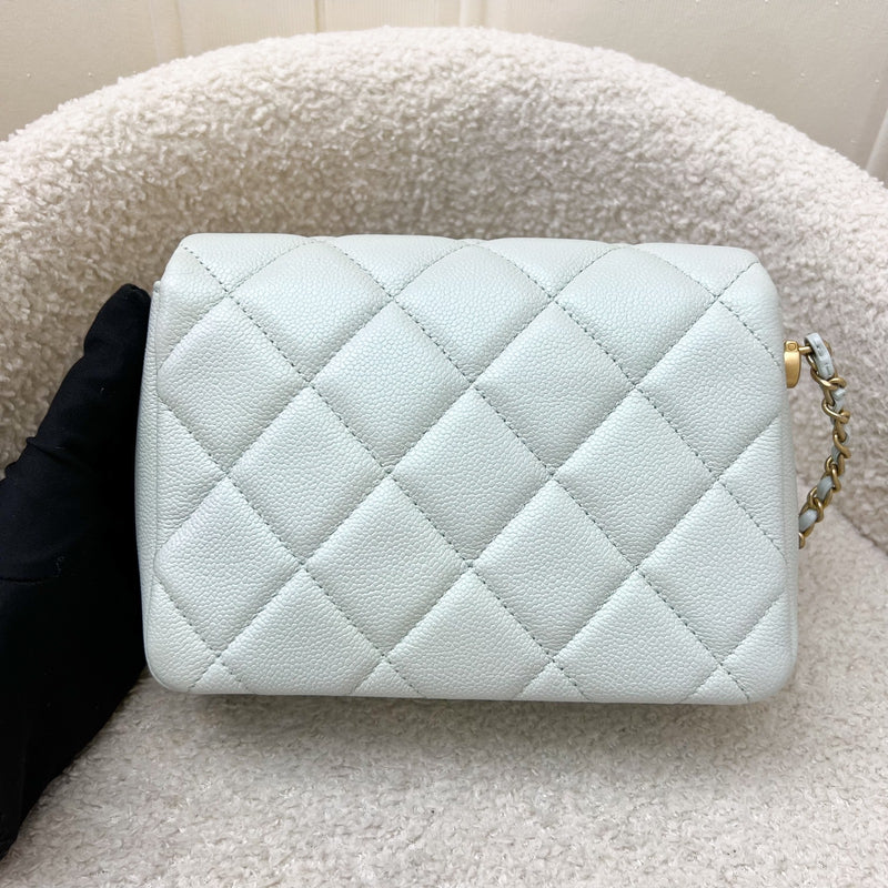 Chanel 21K Perfect Mini Flap Bag with Adjustable Chain in Iridescent Mint Caviar and AGHW (Model: AS2855)