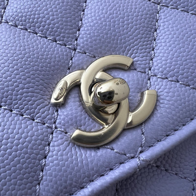 Chanel Small (24cm) Coco Handle Flap in 21K Lilac Caviar and LGHW (Model: A92990)