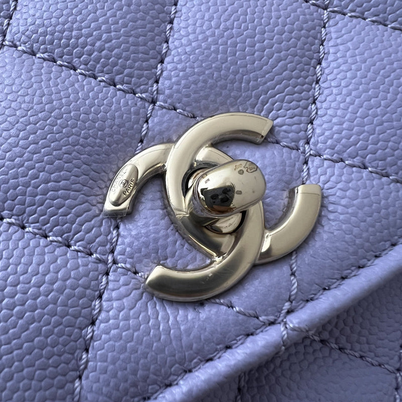 Chanel Small (24cm) Coco Handle Flap in 21K Lilac Caviar and LGHW (Model: A92990)