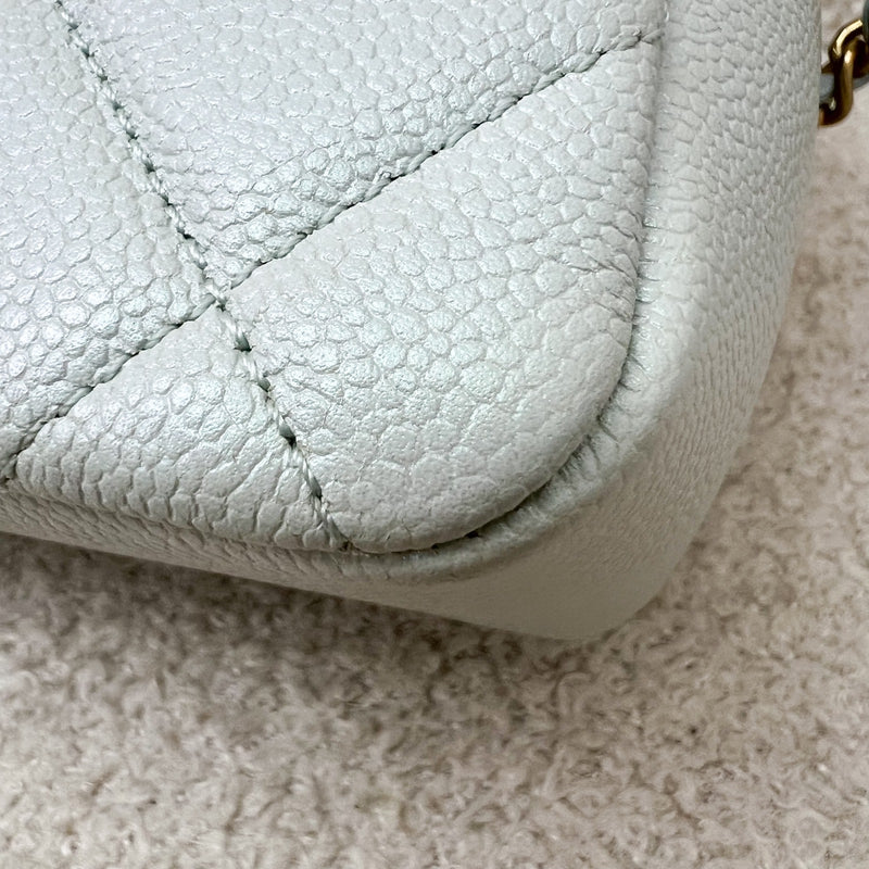 Chanel 21K Perfect Mini Flap Bag with Adjustable Chain in Iridescent Mint Caviar and AGHW (Model: AS2855)