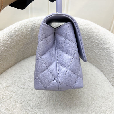 Chanel Small (24cm) Coco Handle Flap in 21K Lilac Caviar and LGHW (Model: A92990)