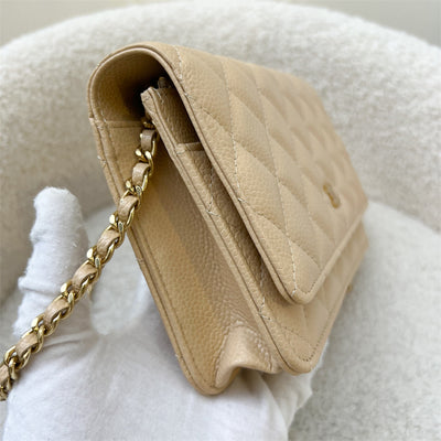 Chanel Classic Wallet on Chain WOC in Beige Caviar and GHW