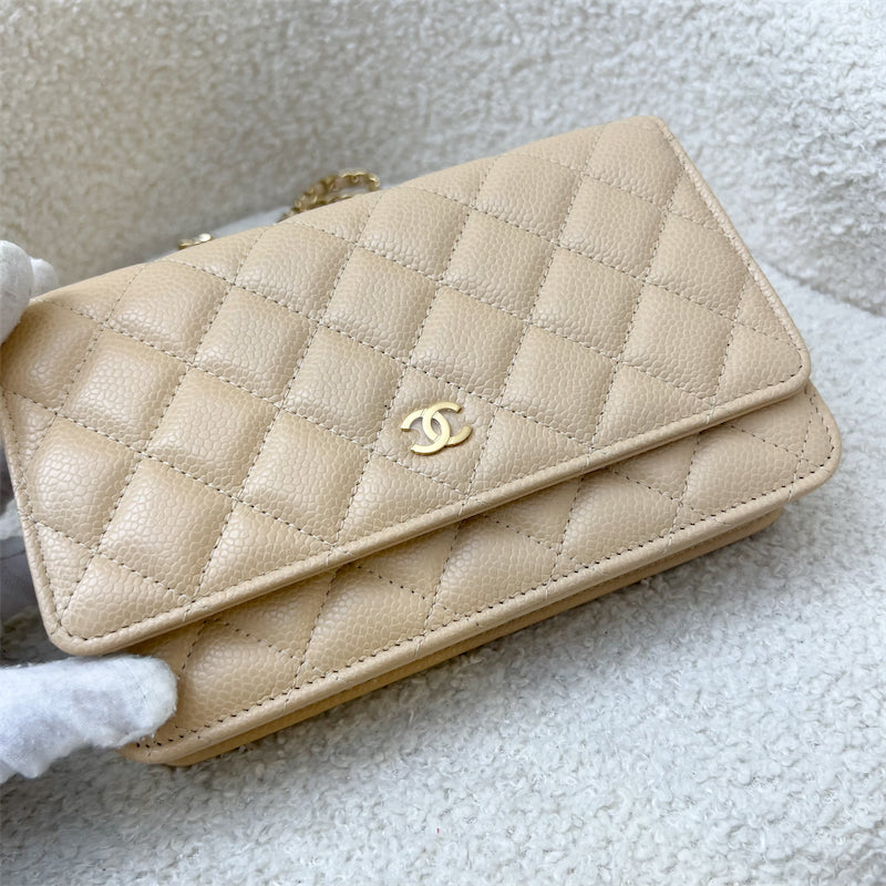 Chanel Classic Wallet on Chain WOC in Beige Caviar and GHW