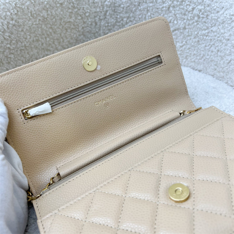 Chanel Classic Wallet on Chain WOC in Beige Caviar and GHW