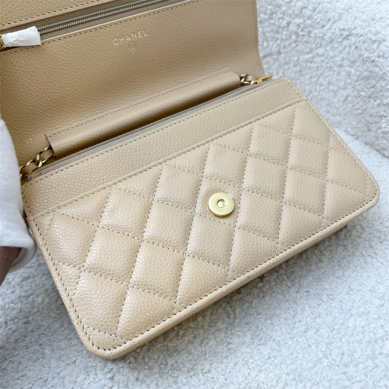 Chanel Classic Wallet on Chain WOC in Beige Caviar and GHW