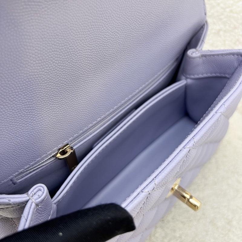 Chanel Small (24cm) Coco Handle Flap in 21K Lilac Caviar and LGHW (Model: A92990)