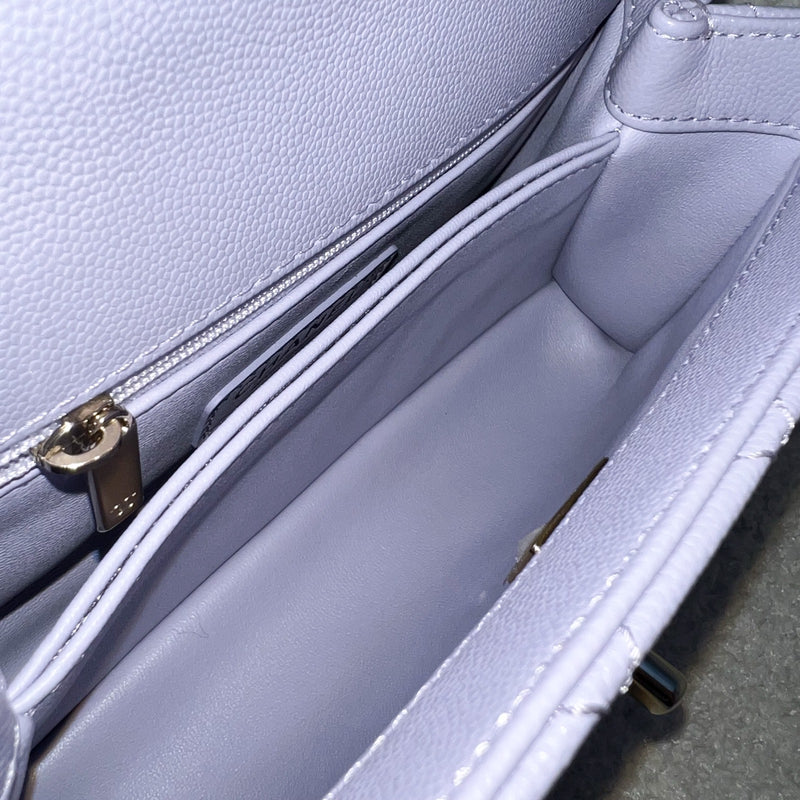 Chanel Small (24cm) Coco Handle Flap in 21K Lilac Caviar and LGHW (Model: A92990)