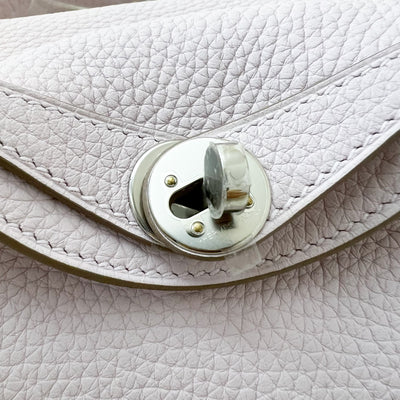 Hermes Mini Lindy in Mauve Pale Clemence Leather, White Interior and PHW