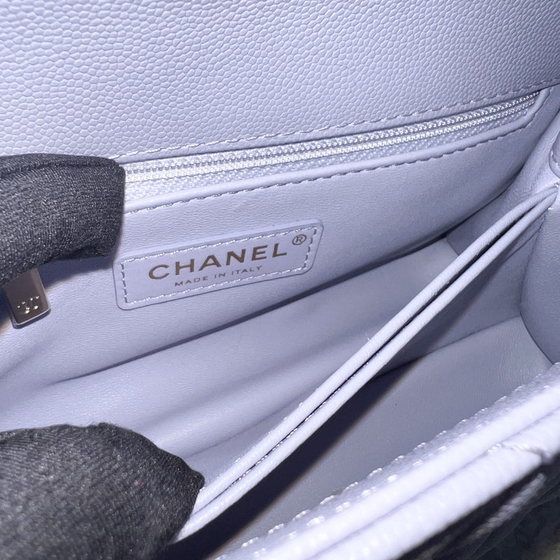 Chanel Small (24cm) Coco Handle Flap in 21K Lilac Caviar and LGHW (Model: A92990)