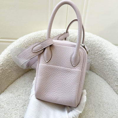 Hermes Mini Lindy in Mauve Pale Clemence Leather, White Interior and PHW