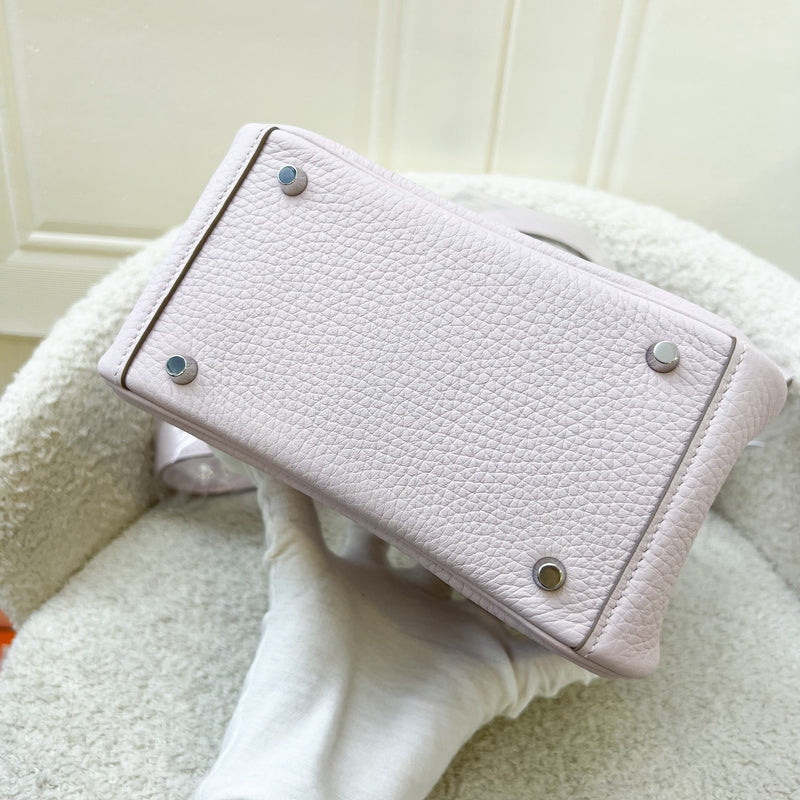 Hermes Mini Lindy in Mauve Pale Clemence Leather, White Interior and PHW