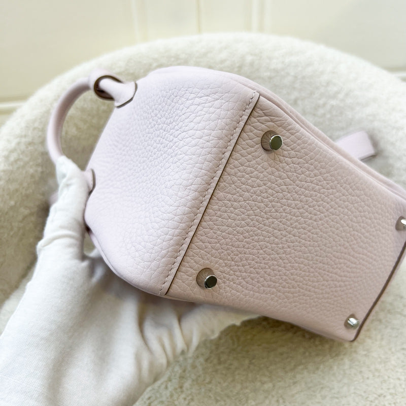 Hermes Mini Lindy in Mauve Pale Clemence Leather, White Interior and PHW