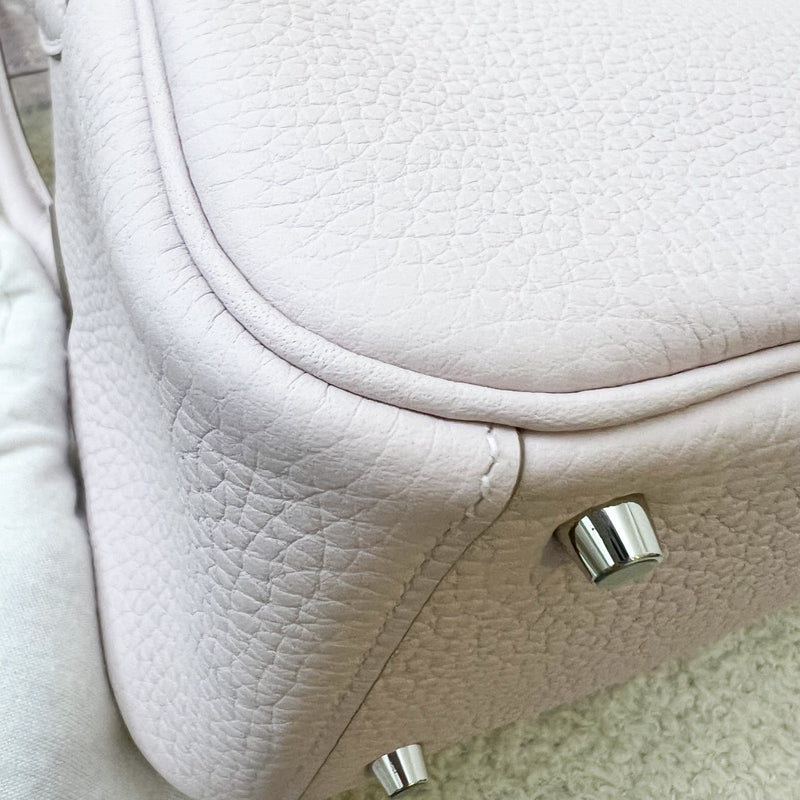 Hermes Mini Lindy in Mauve Pale Clemence Leather, White Interior and PHW