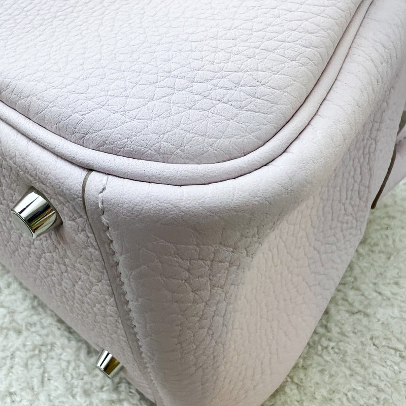 Hermes Mini Lindy in Mauve Pale Clemence Leather, White Interior and PHW