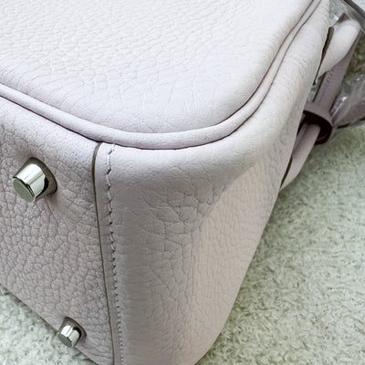 Hermes Mini Lindy in Mauve Pale Clemence Leather, White Interior and PHW