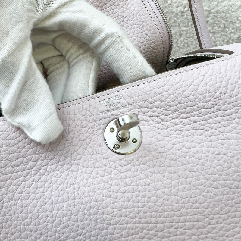 Hermes Mini Lindy in Mauve Pale Clemence Leather, White Interior and PHW