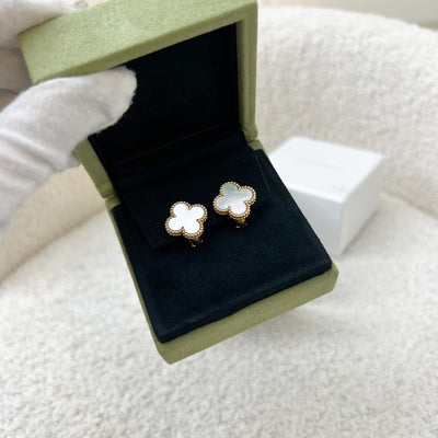 Van Cleef & Arpels VCA Vintage Alhambra Ear Studs with White Mother of Pearl in 18K Yellow Gold
