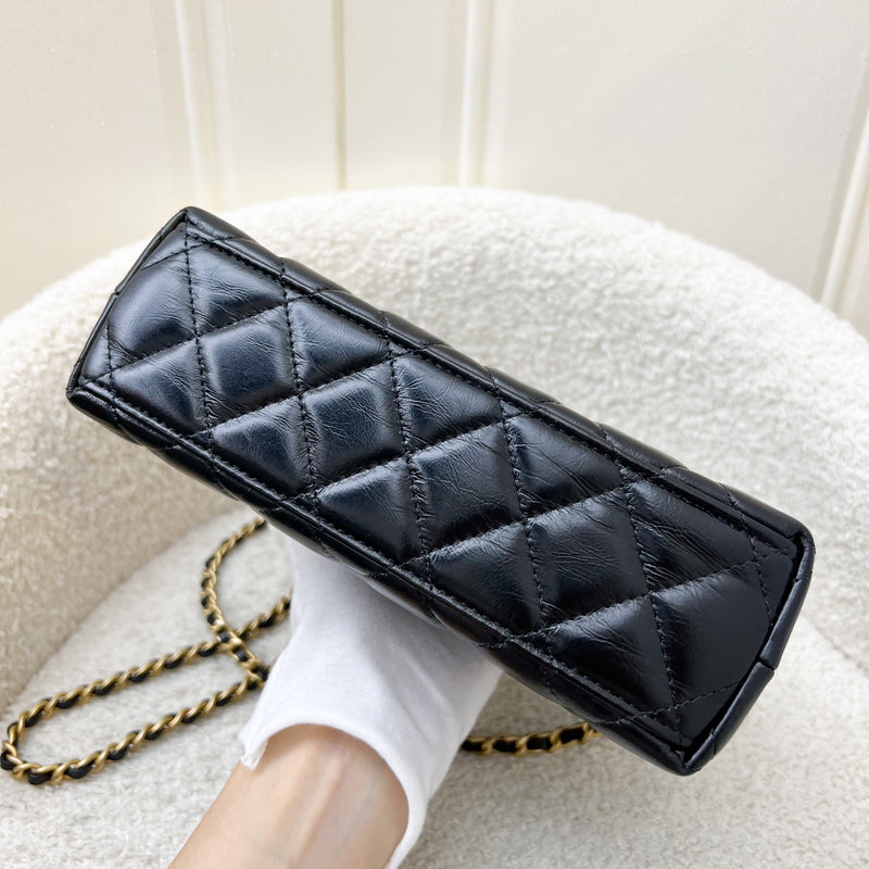 Chanel Mini / Small Kelly Bag in 25C Black Shiny Distressed Calfskin and AGHW (Model: AS4416)